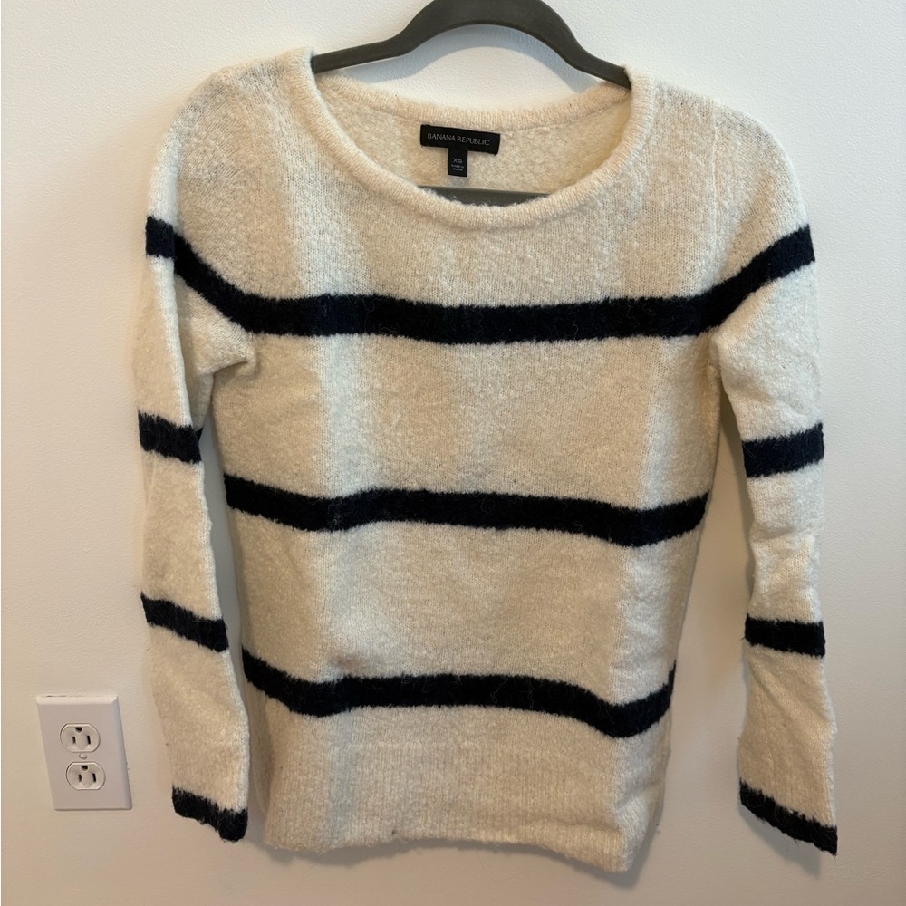 Banana Republic Ivory and Navy Striped Sweater